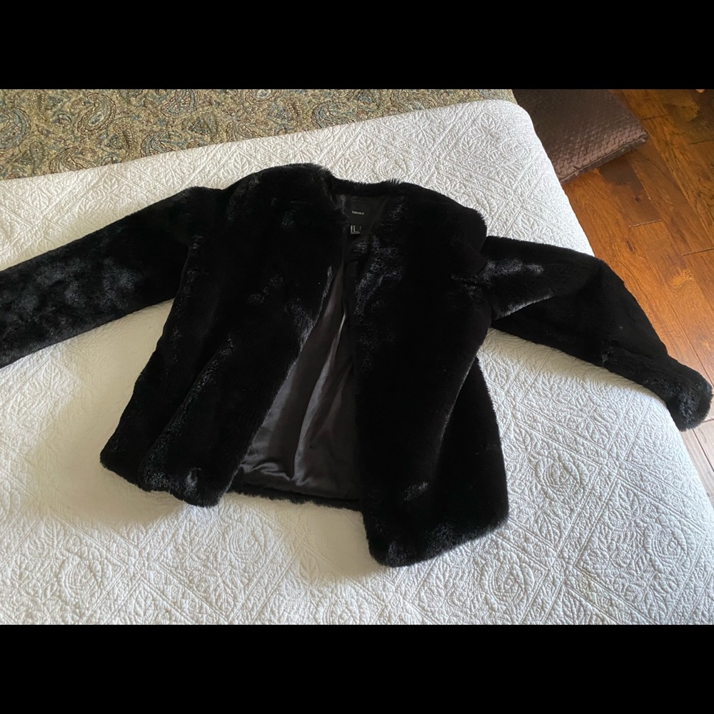 black plush faux fur jacket